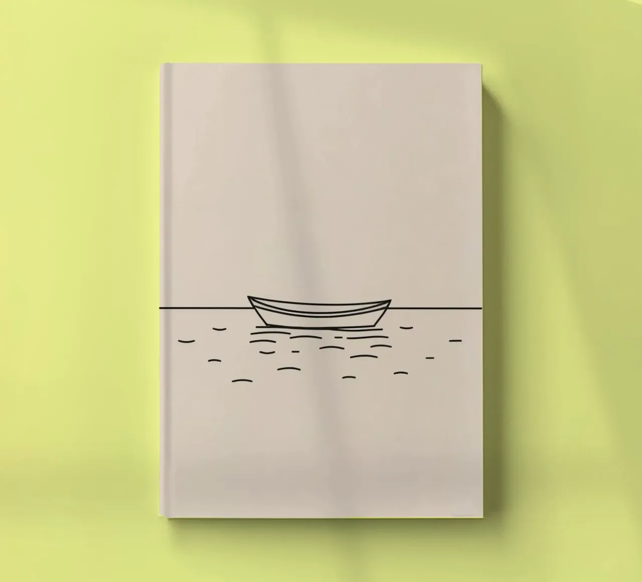 Simple boat floating quietly on calm waters at dawn notebook by DesignDoodle