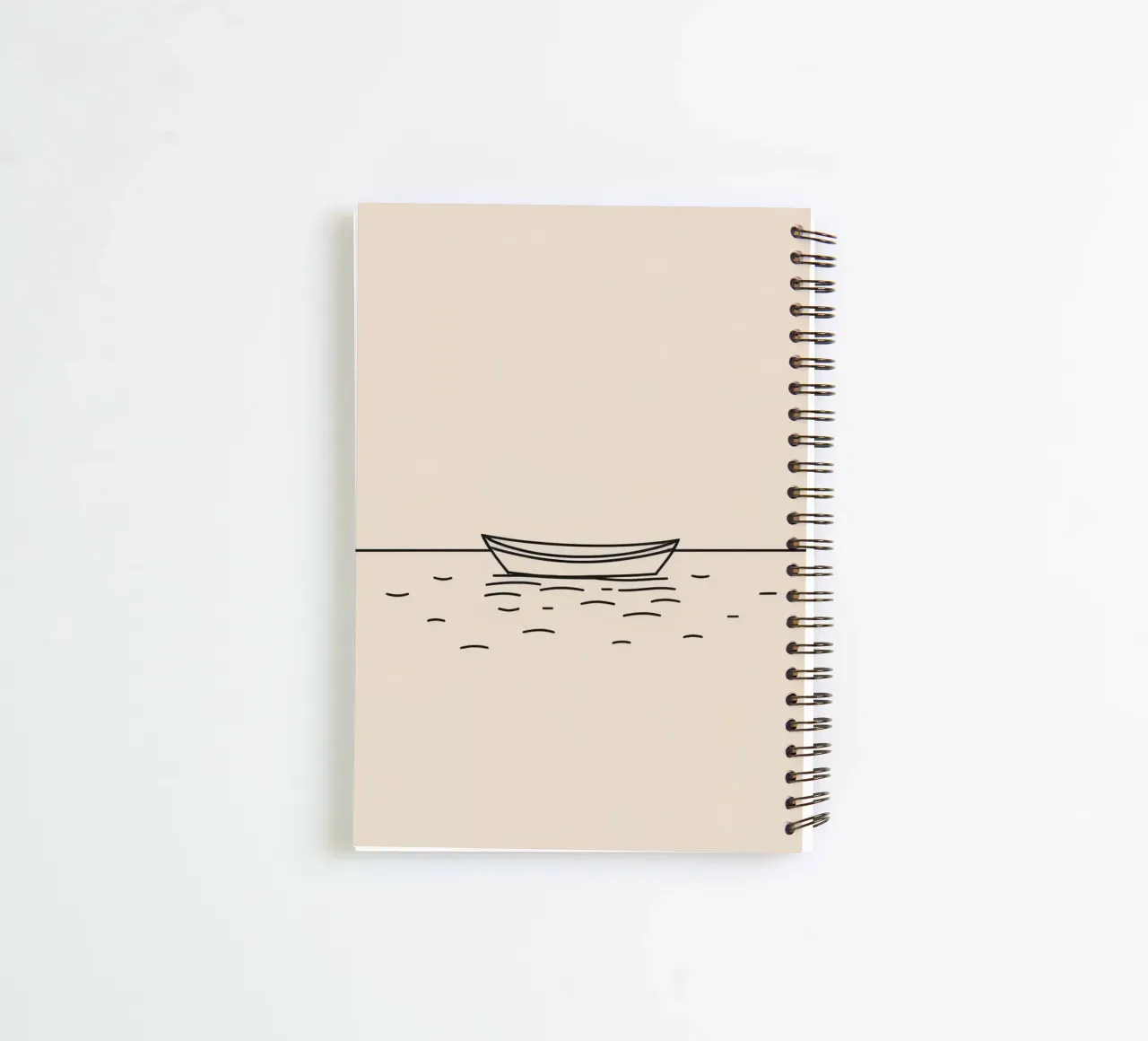 Simple boat floating quietly on calm waters at dawn spiral notebook by DesignDoodle