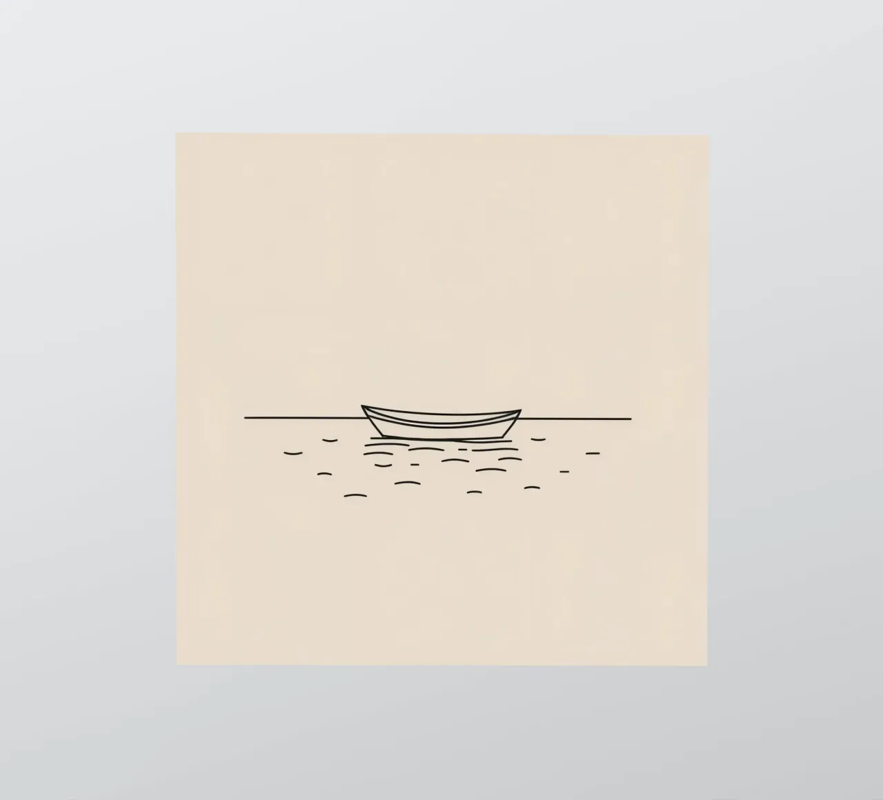Bateau simple flottant tranquillement sur des eaux calmes à l'aube autocollant de DesignDoodle