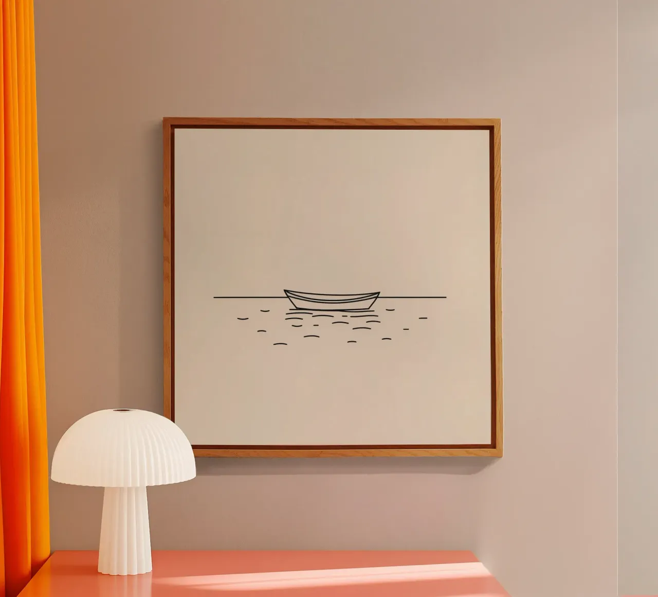 Simple boat floating quietly on calm waters at dawn acrylic glass by DesignDoodle