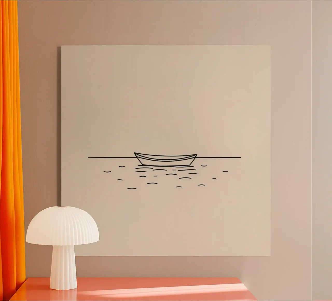 Simple boat floating quietly on calm waters at dawn acrylic glass by DesignDoodle