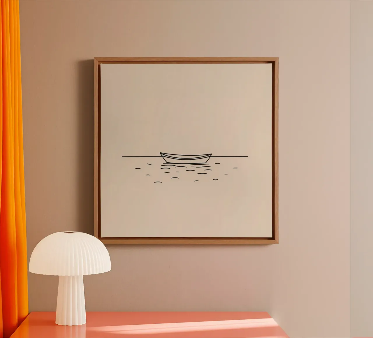 Simple boat floating quietly on calm waters at dawn canvas by DesignDoodle