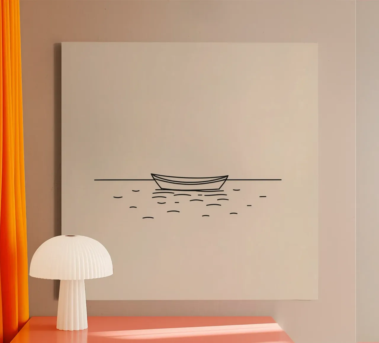 Simple boat floating quietly on calm waters at dawn canvas by DesignDoodle