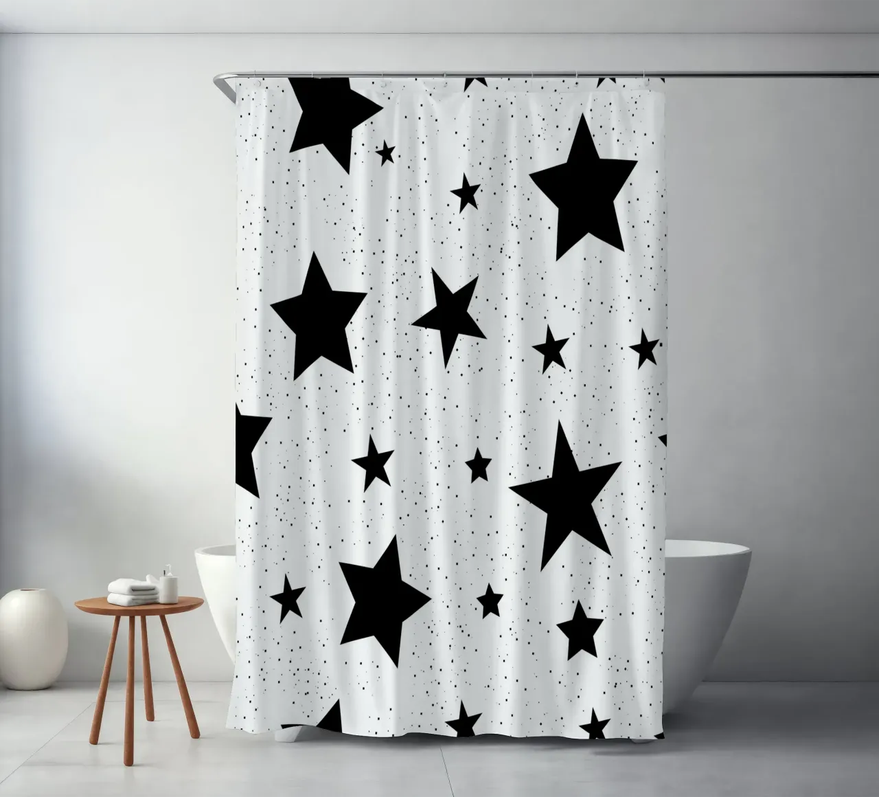 Black big stars seamless pattern shower curtain by gulsengunel