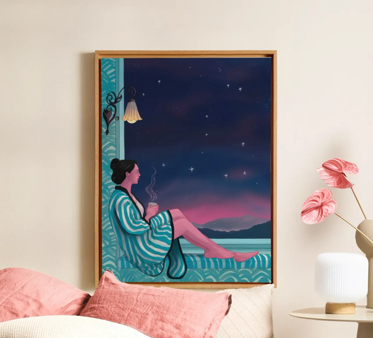 Soñador de ventanas celestiales lienzo con Marco flotante de Bring Haven