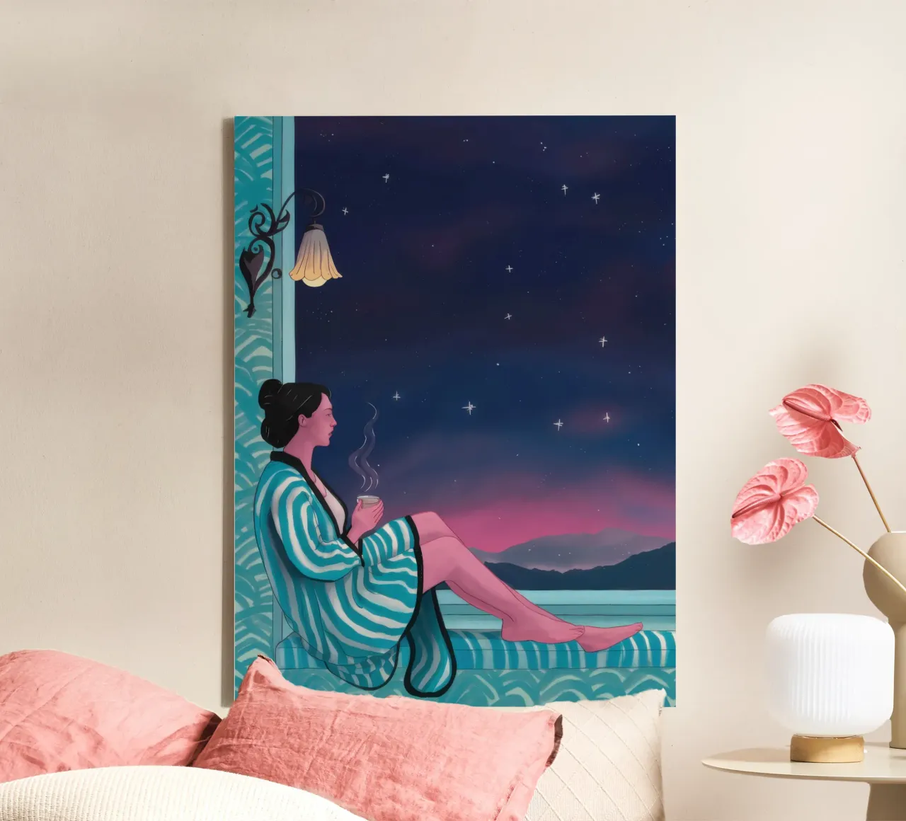 Soñador de ventanas celestiales lienzo con Marco flotante de Bring Haven