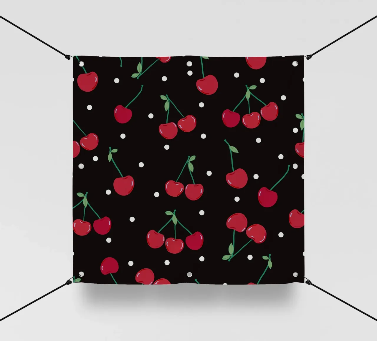 Cherries with dots black background pvc cover by gulsengunel