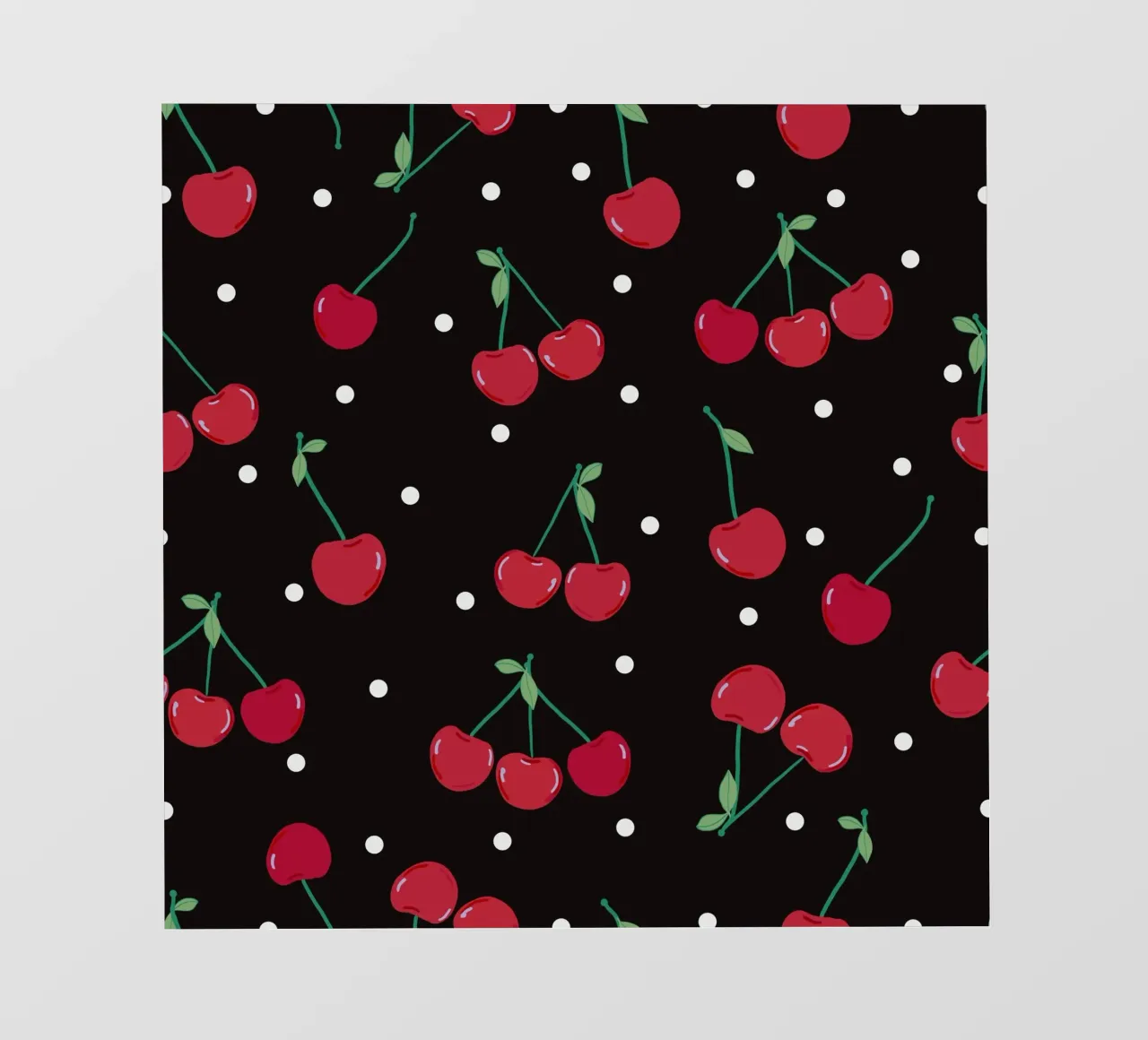 Cherries with dots black background pvc cover by gulsengunel