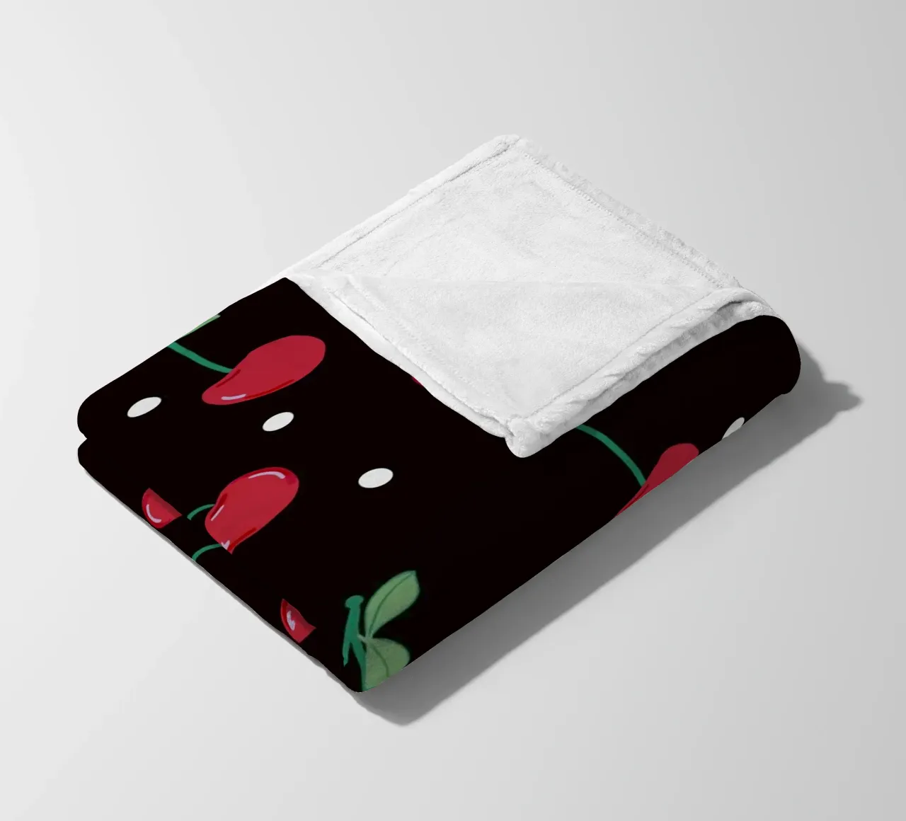 Cherries with dots black background fleece blanket by gulsengunel