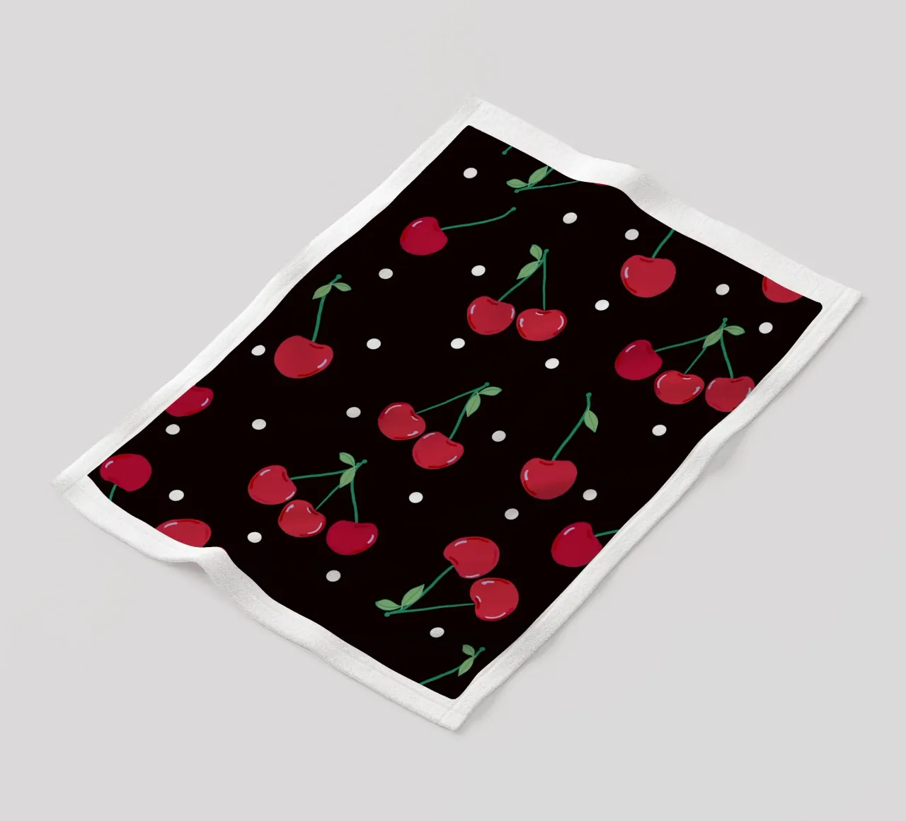 Cherries with dots black background fleece blanket by gulsengunel