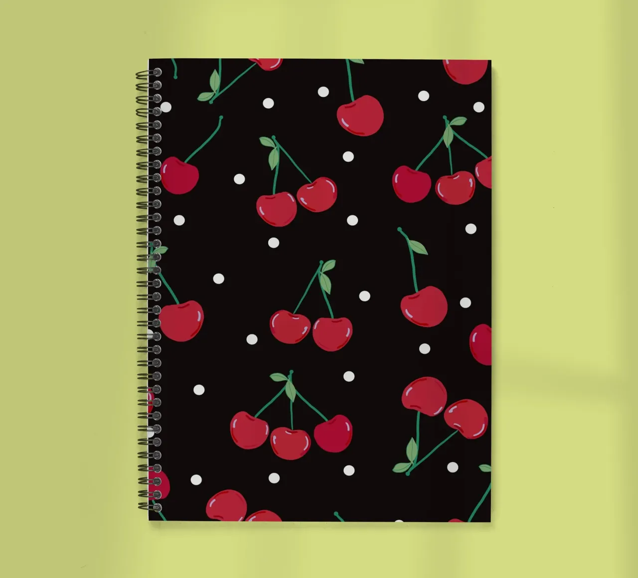 Cherries with dots black background spiral notebook by gulsengunel