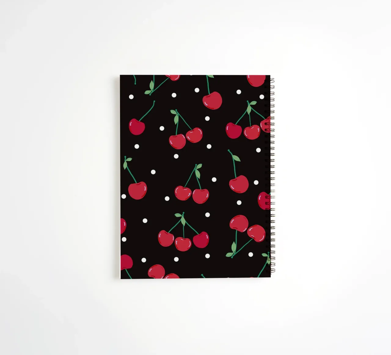 Cherries with dots black background spiral notebook by gulsengunel
