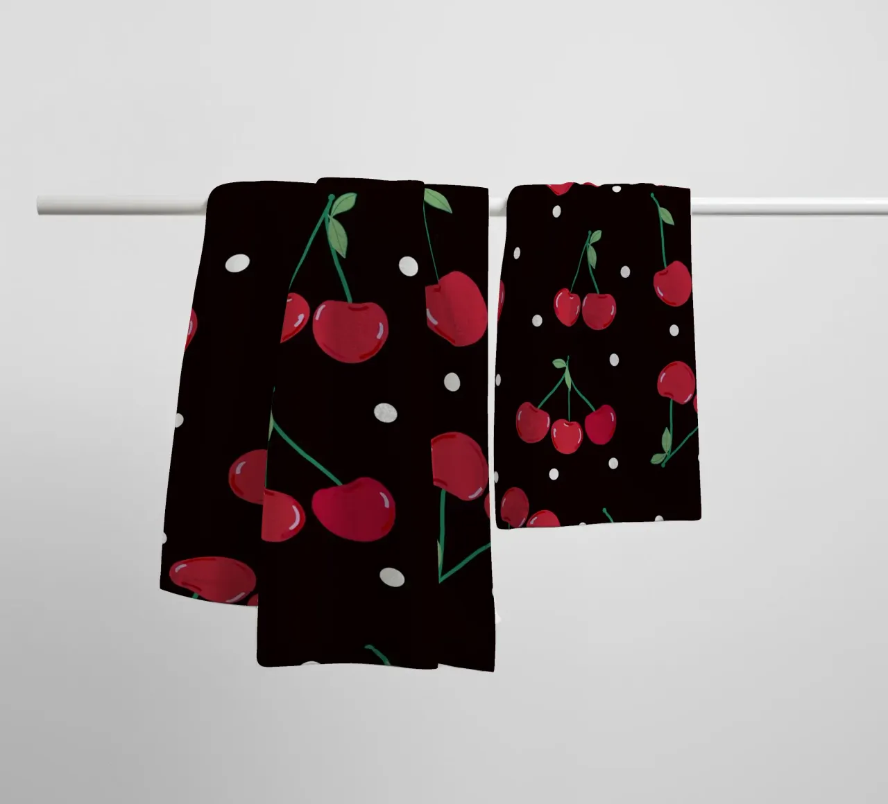 Cherries with dots black background towel by gulsengunel
