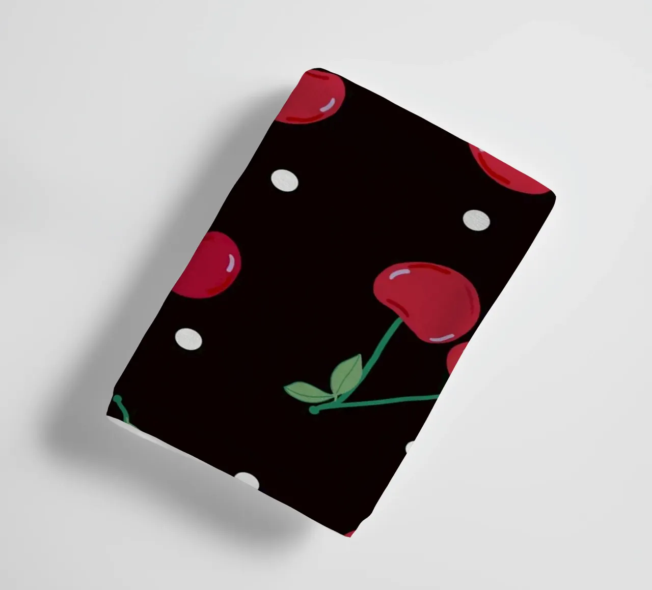 Cherries with dots black background towel by gulsengunel