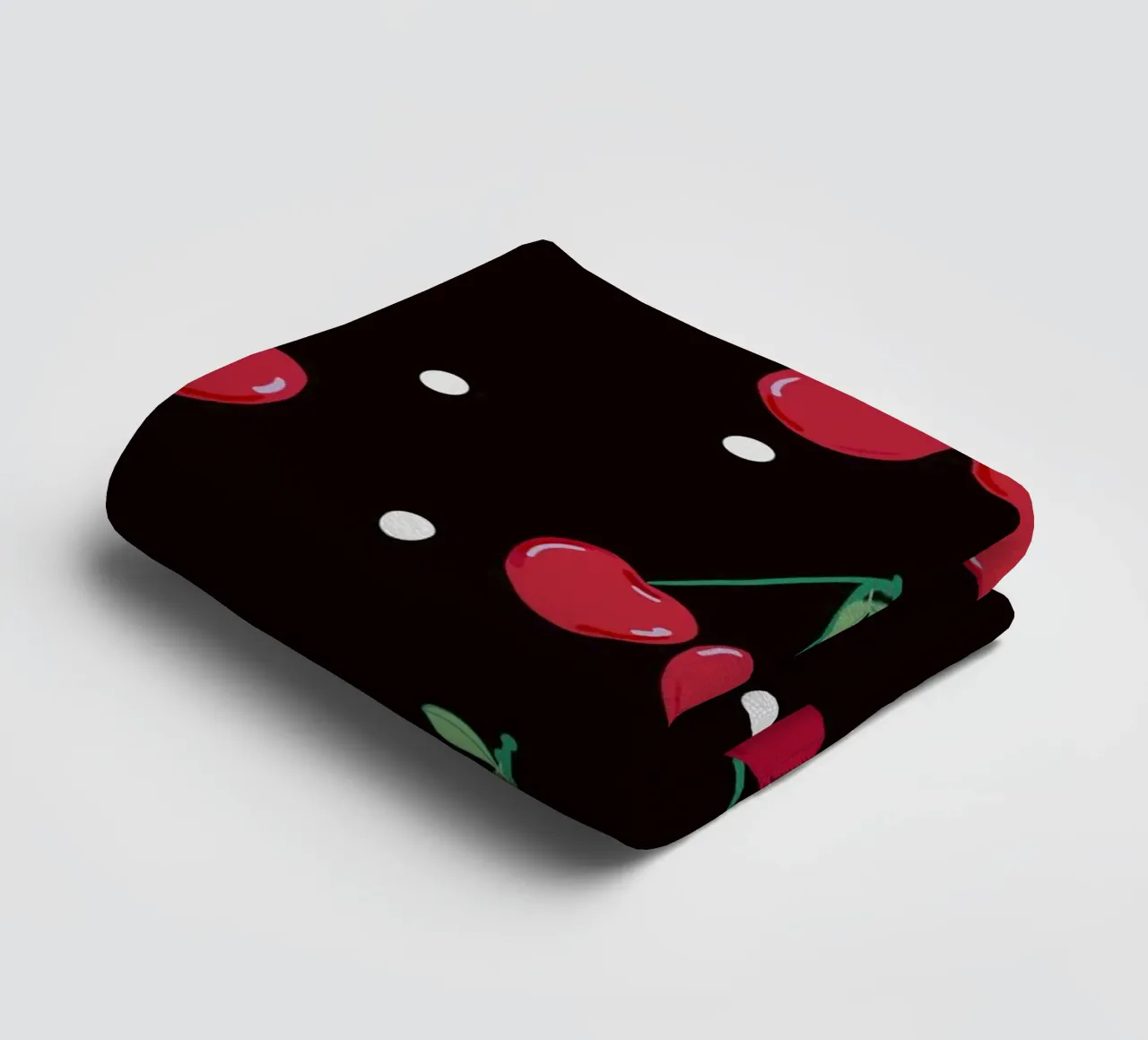 Cherries with dots black background towel by gulsengunel