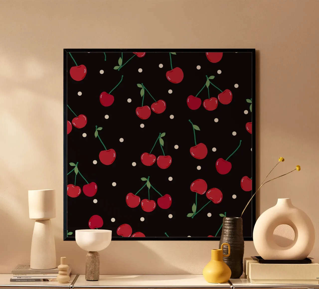 Cerises avec points fond noir hahnemühle de gulsengunel