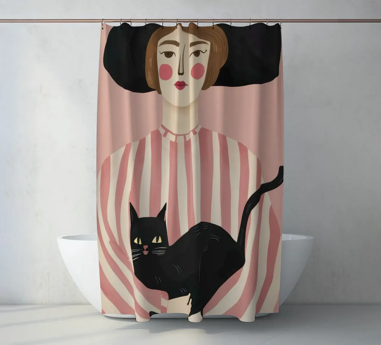 Noir Cat Muse shower curtain by Bring Haven