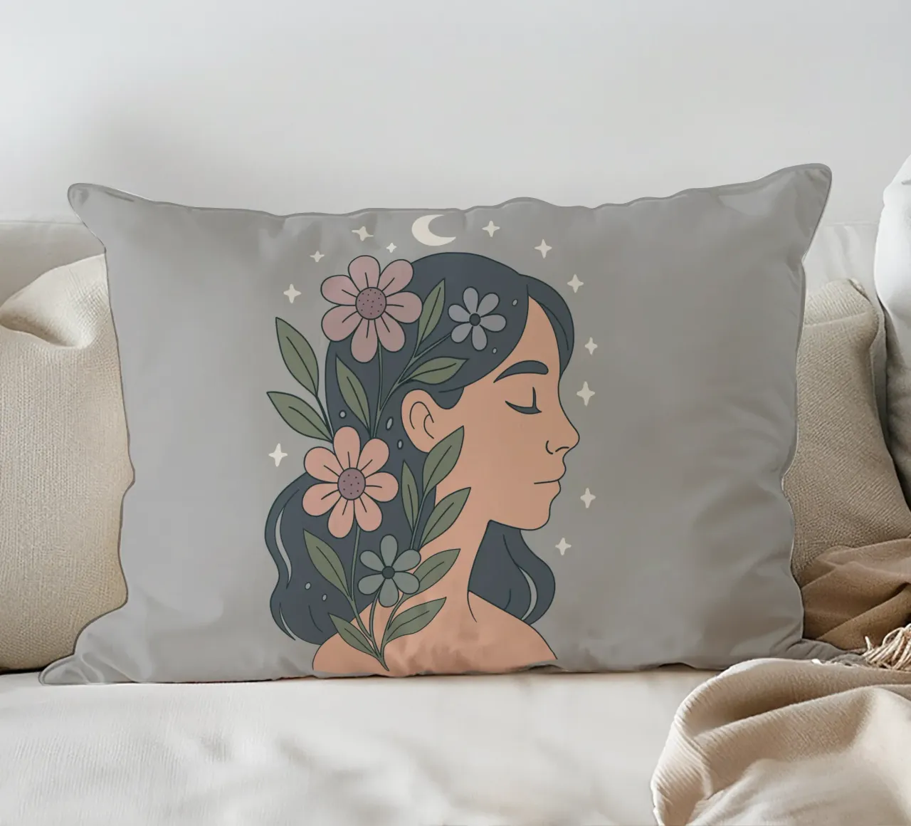 Eleganza floreale - Donna con corona di fiori cuscino da Kiroiharu
