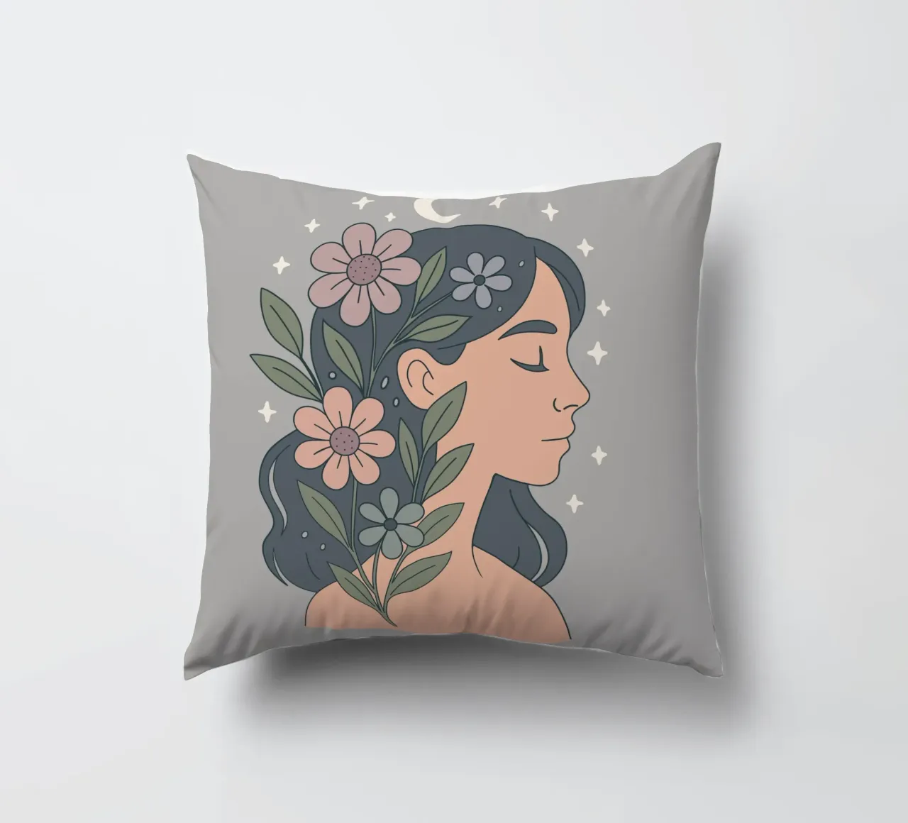 Eleganza floreale - Donna con corona di fiori cuscino da Kiroiharu