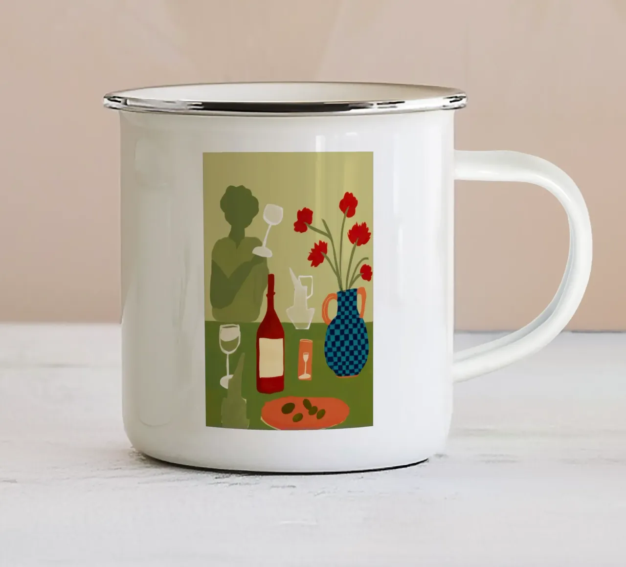 Abstract papaver rendez-vous emaille mok van Bring Haven