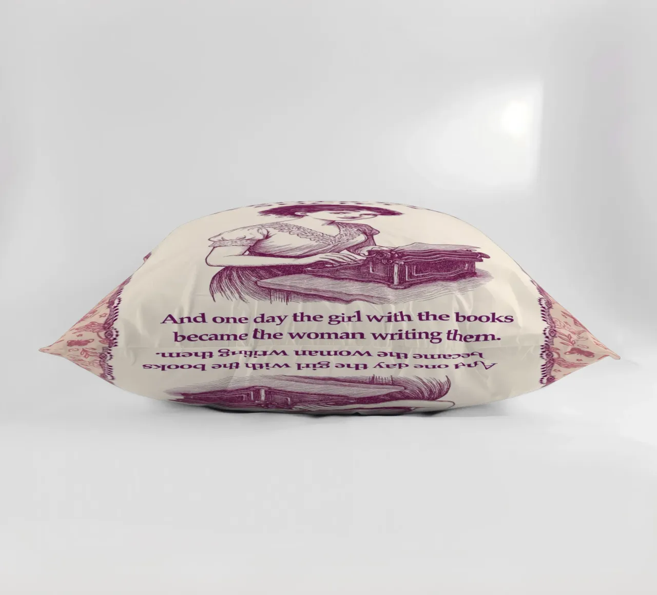 Writer girl Society - Girl writing decorative cushion by Taika Tori Art