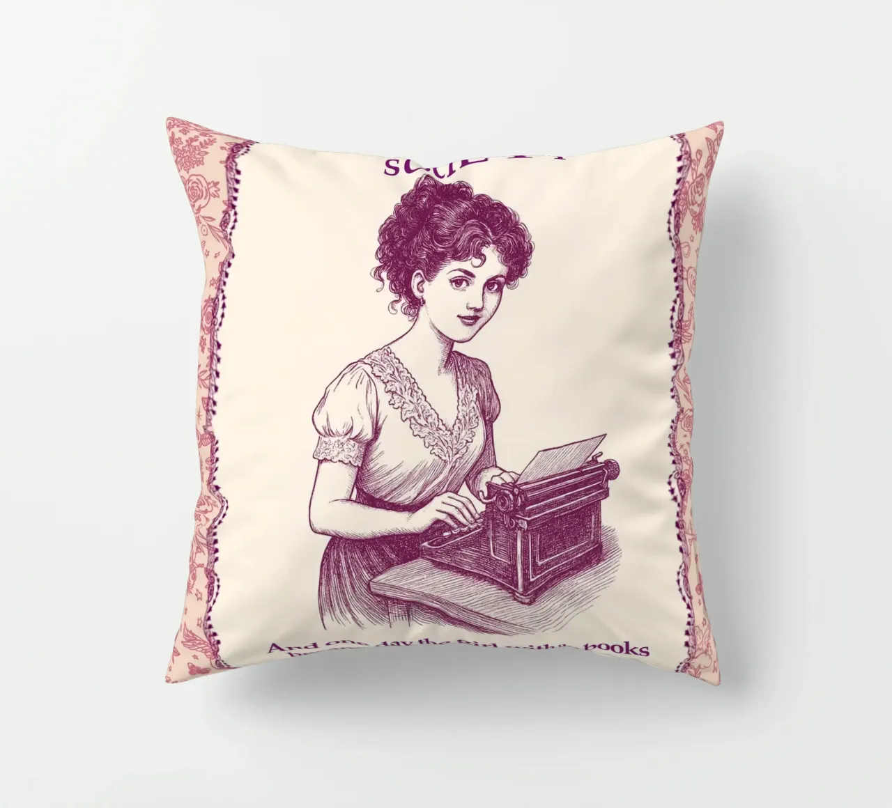 Writer girl Society - Girl writing decorative cushion by Taika Tori Art
