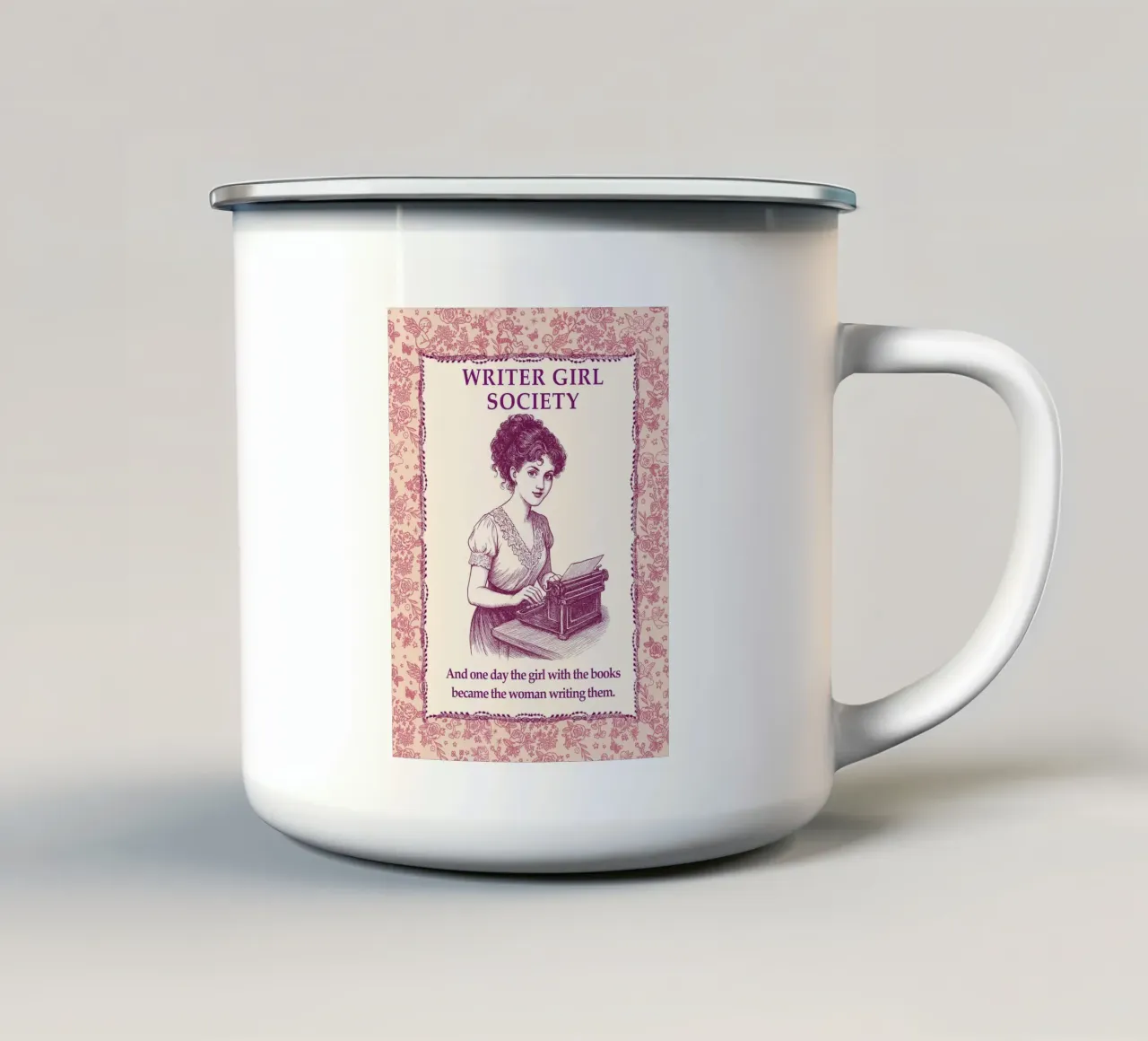 Ragazza scrittrice Società - Ragazza che scrive tazza in smalto da Taika Tori Art