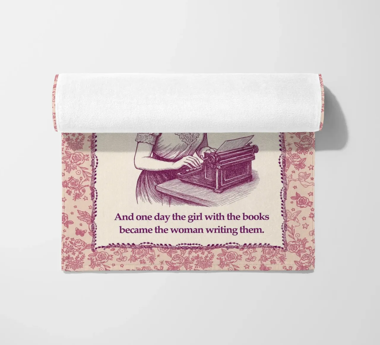 Writer girl Society - Girl writing beach towel by Taika Tori Art