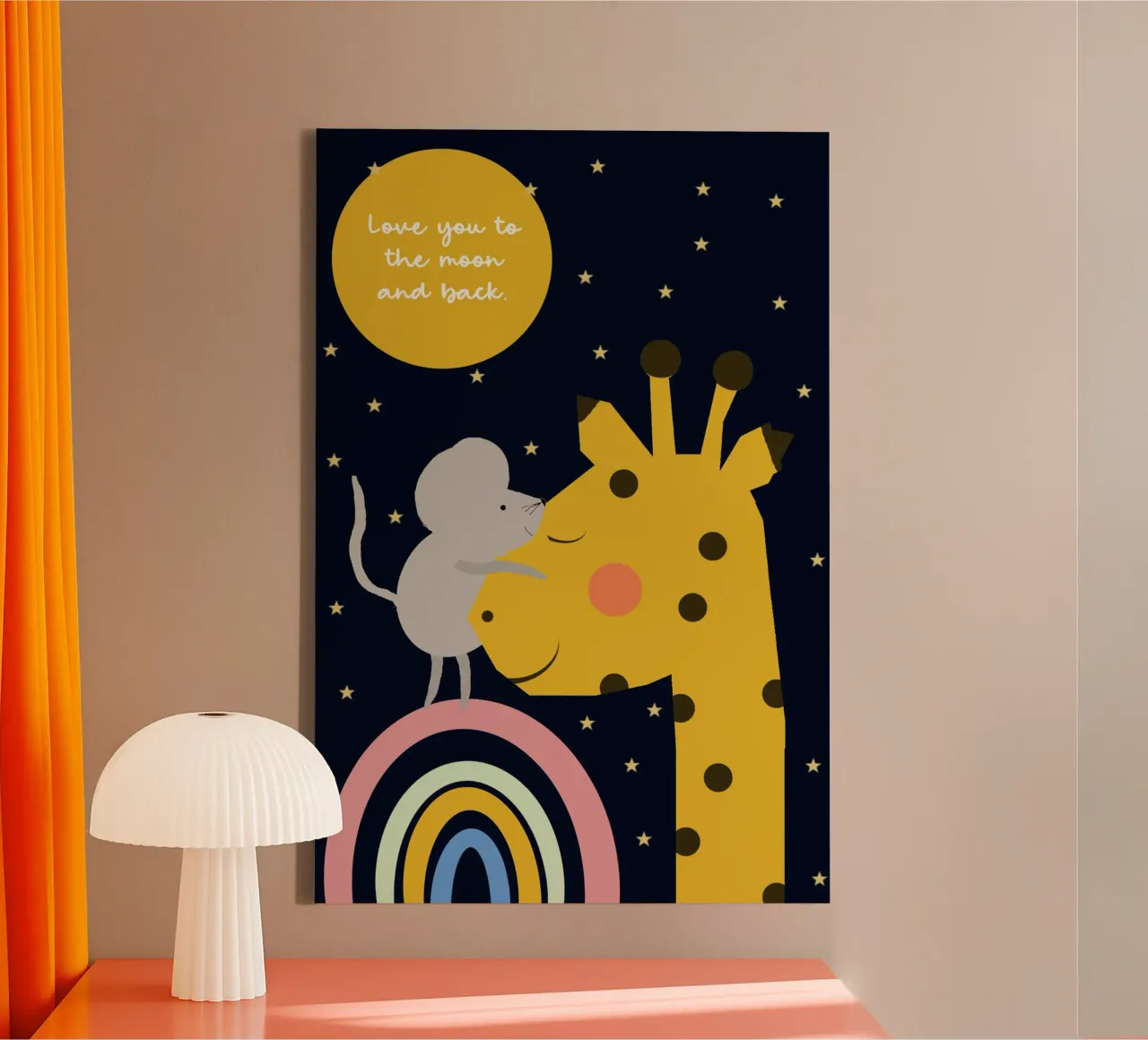 Love you to the moon and back - Giraffe und Maus canvas by maramirage