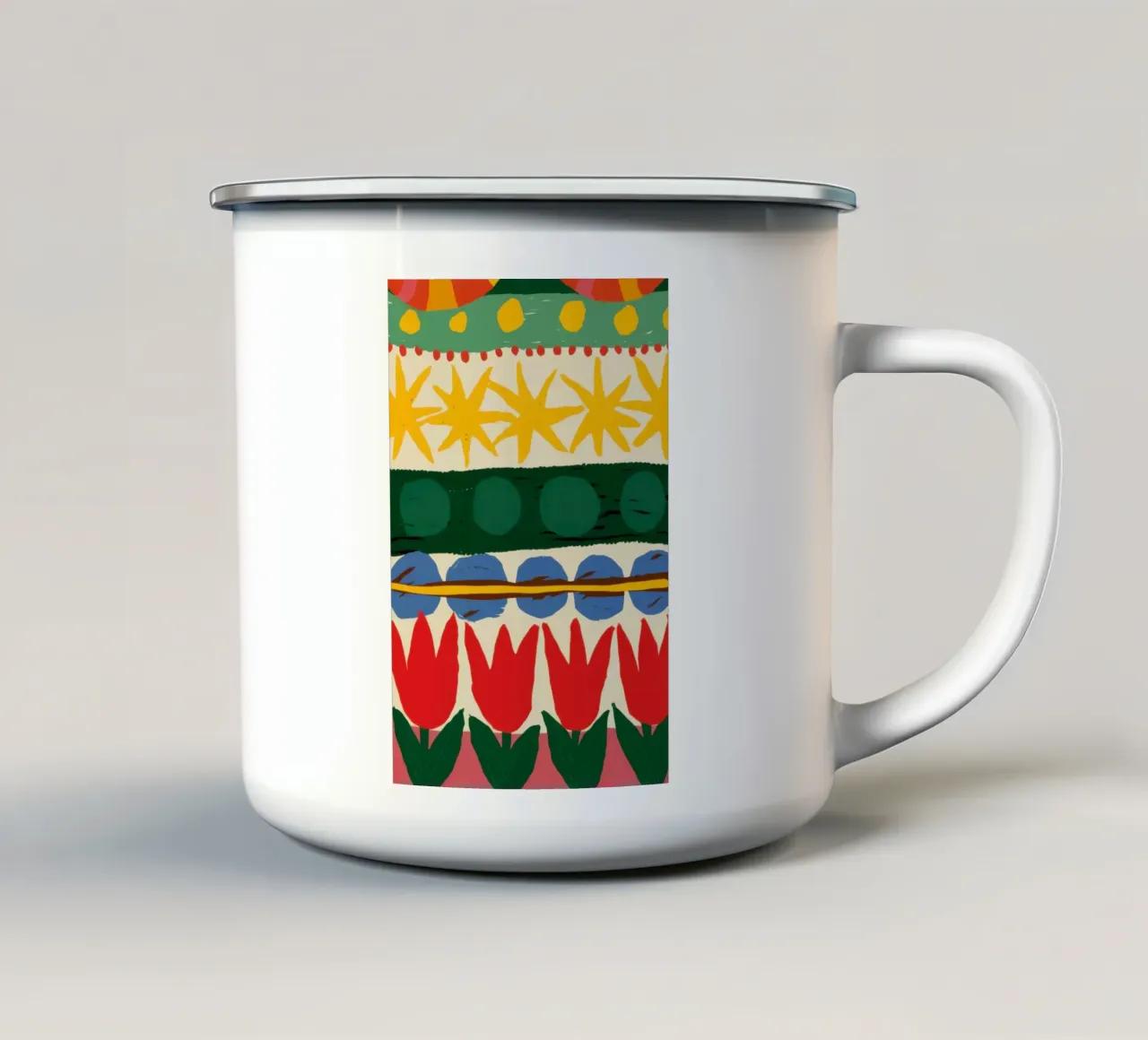 Modello di tulipano folcloristico tazza in smalto da Bring Haven