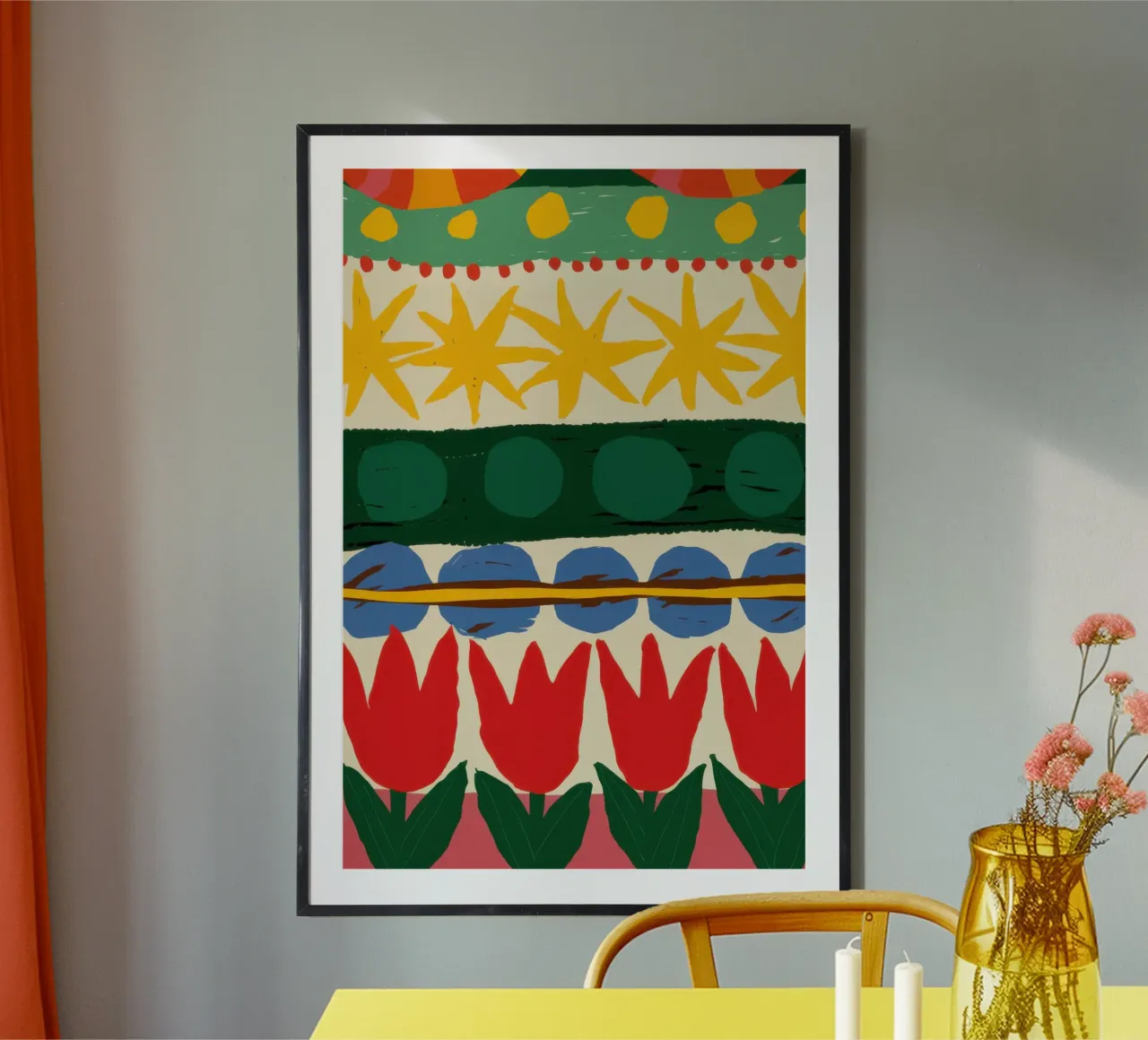 Modello di tulipano folcloristico poster con telaio in alluminio da Bring Haven