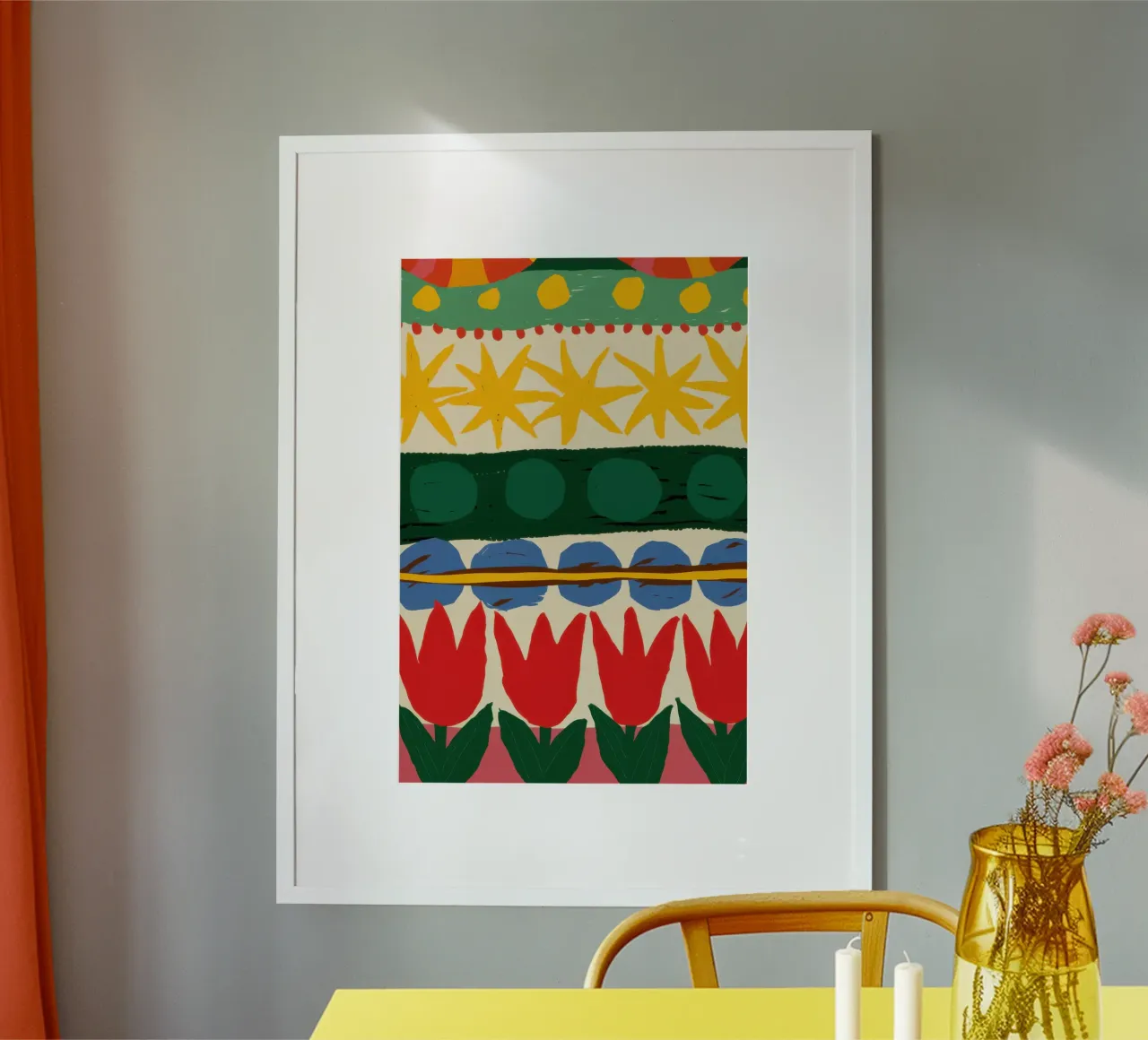 Modello di tulipano folcloristico poster con telaio in alluminio da Bring Haven