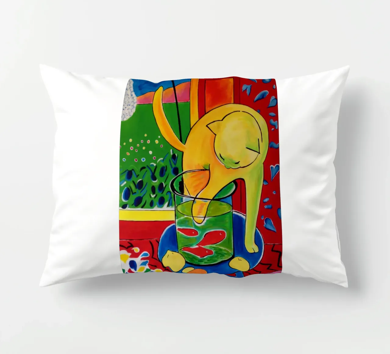 Cat Playing Red Fish decorative cushion by The Poster UK