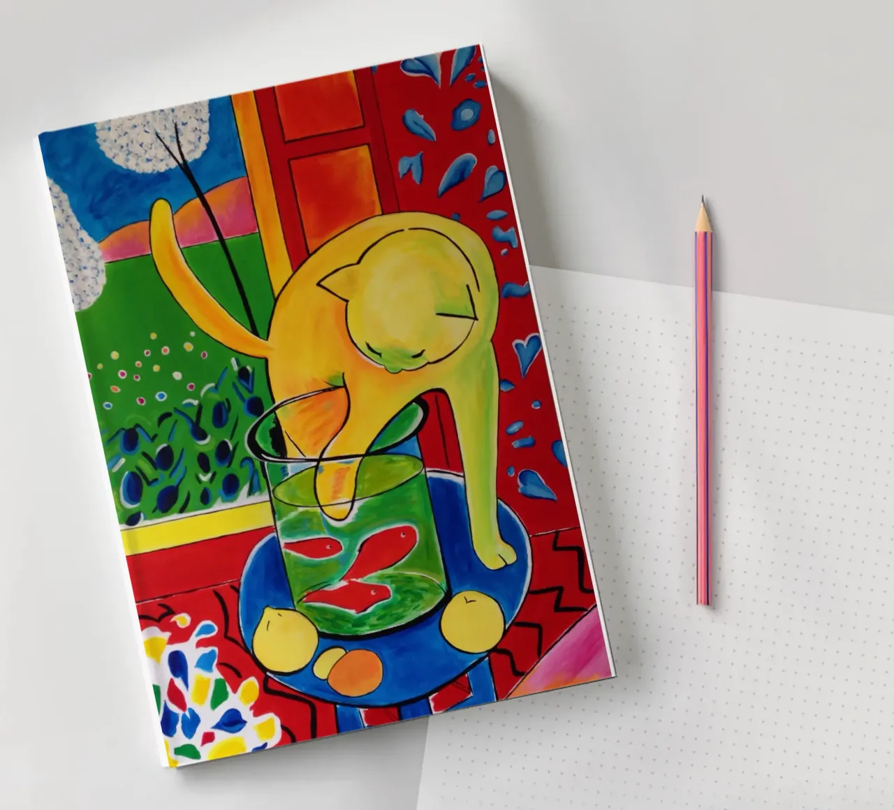 Cat Playing Red Fish notebook by The Poster UK