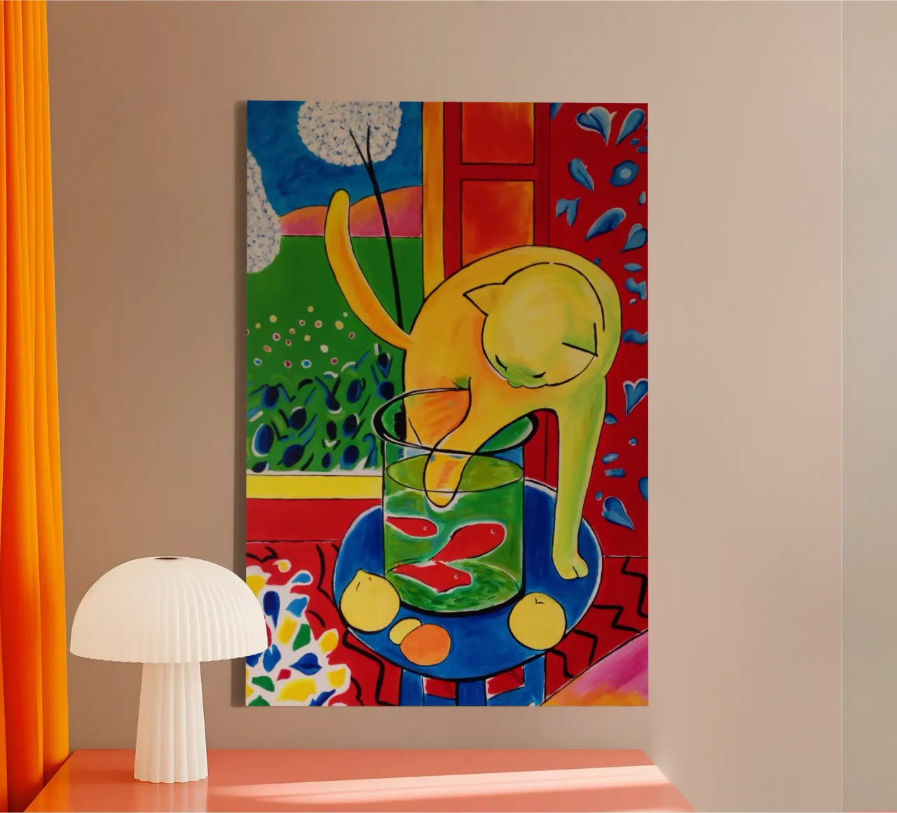 Cat Playing Red Fish canvas by The Poster UK