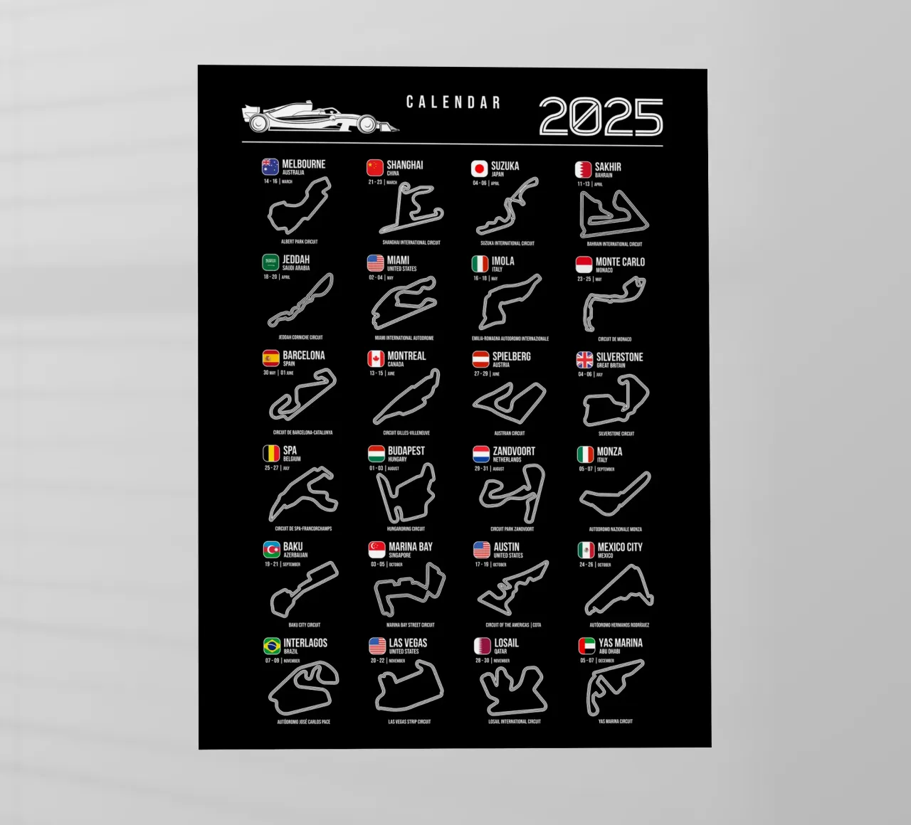 Programma Auto di Formula 2025 B&N pellicola backlit da Mariel Toigo