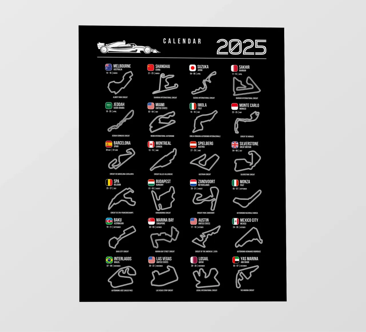 Programma Auto di Formula 2025 B&N pellicola backlit da Mariel Toigo