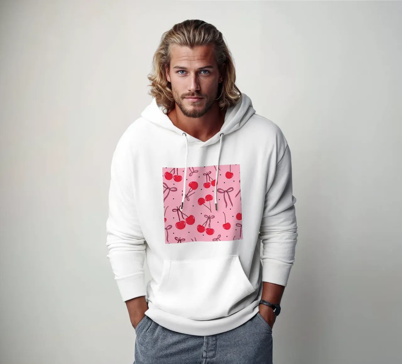 Ciliegie, pois e papillon felpa con cappuccio da gulsengunel