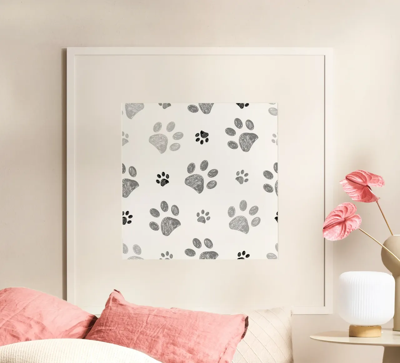 Eleganti stampe a zampa monocromatiche poster con telaio in legno da gulsengunel