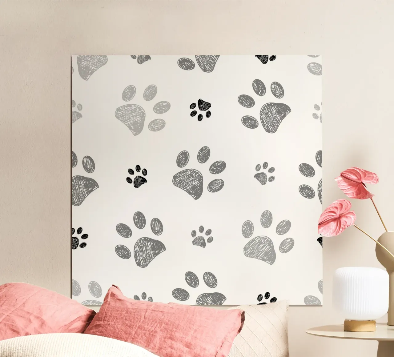 Eleganti stampe a zampa monocromatiche poster con telaio in legno da gulsengunel