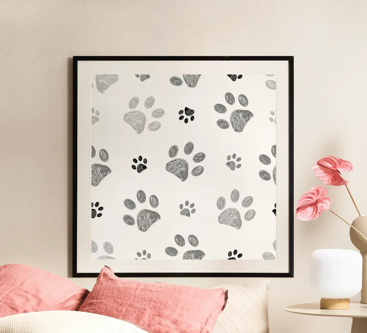 Eleganti stampe a zampa monocromatiche poster con telaio in legno da gulsengunel