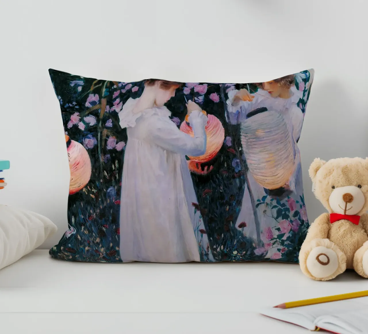 Carnation, Lily, Lily, Rose by John Singer Sargent decorative cushion by Art History