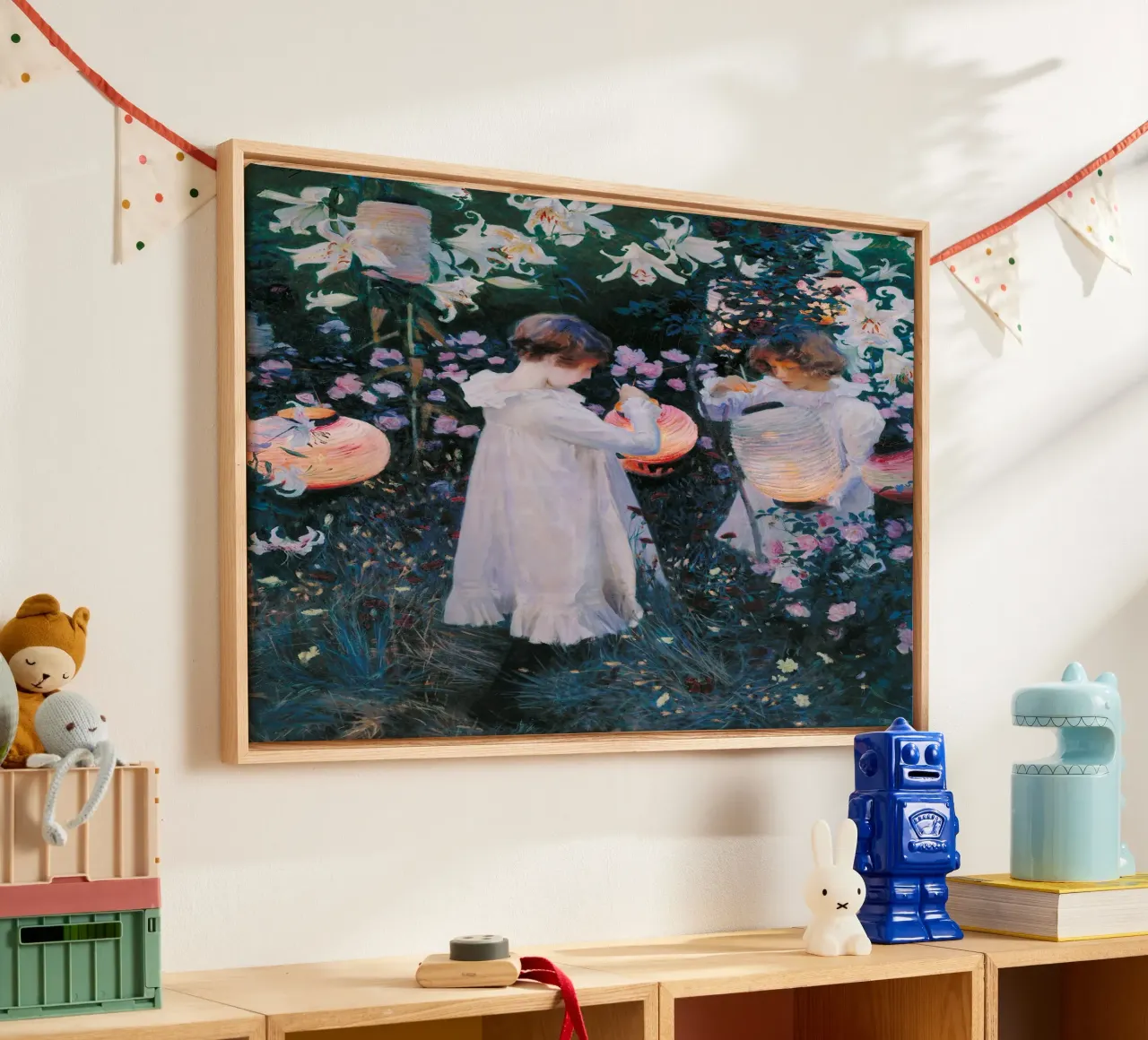 Carnation, Lily, Lily, Rose by John Singer Sargent canvas with Floater frame by Jolie Prints