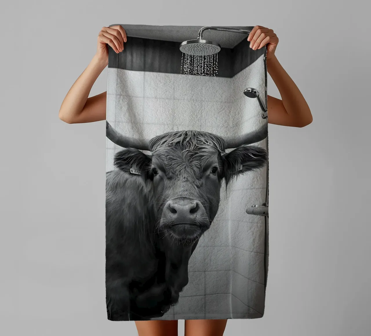 Mucca scozzese in bagno asciugamano da bagno da Plain Thoughts