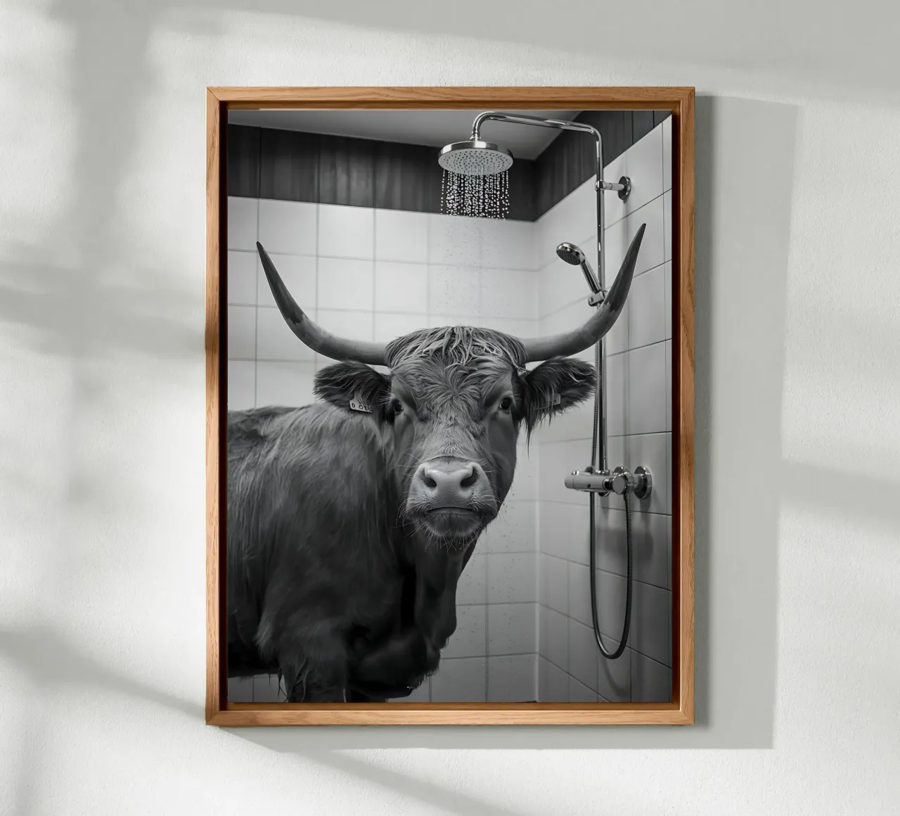 Mucca scozzese in bagno alluminio dibond da Plain Thoughts