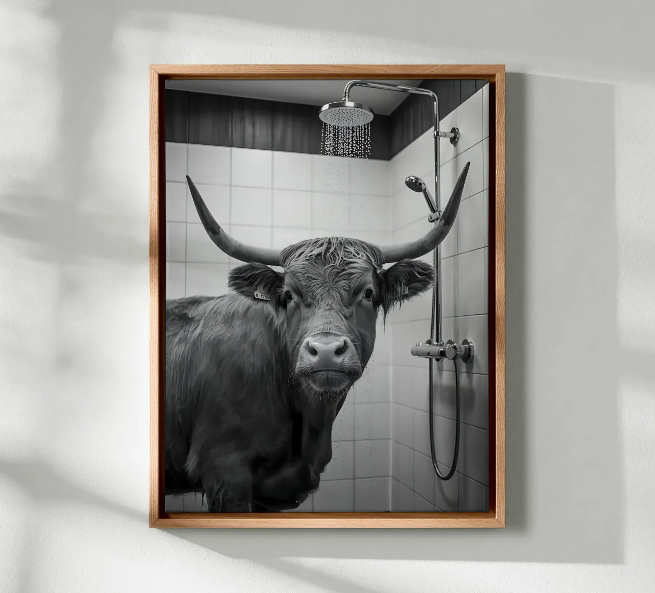 Mucca scozzese in bagno tela con Cornice a cassetta da Plain Thoughts