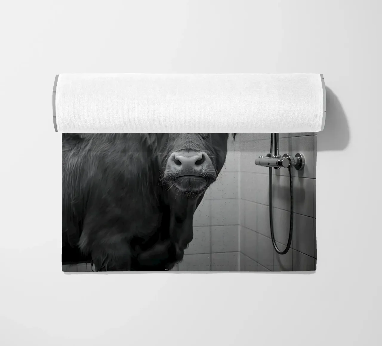 Mucca scozzese in bagno telo mare da Plain Thoughts