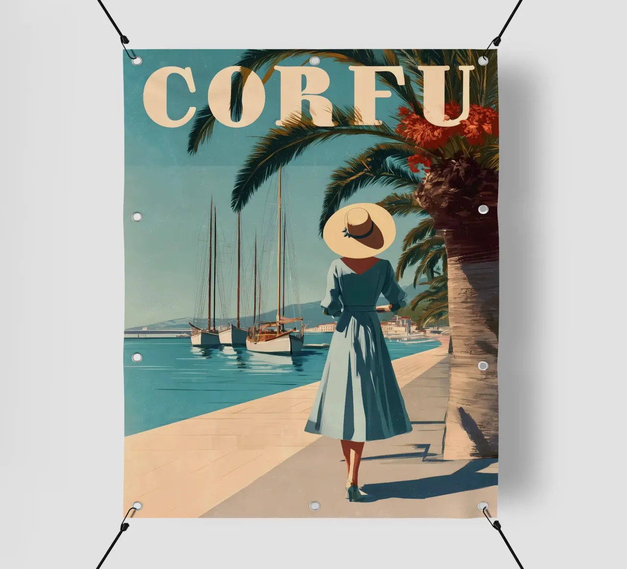Poster di viaggio vintage di Corfù telo in pvc da Vintage Travel Art