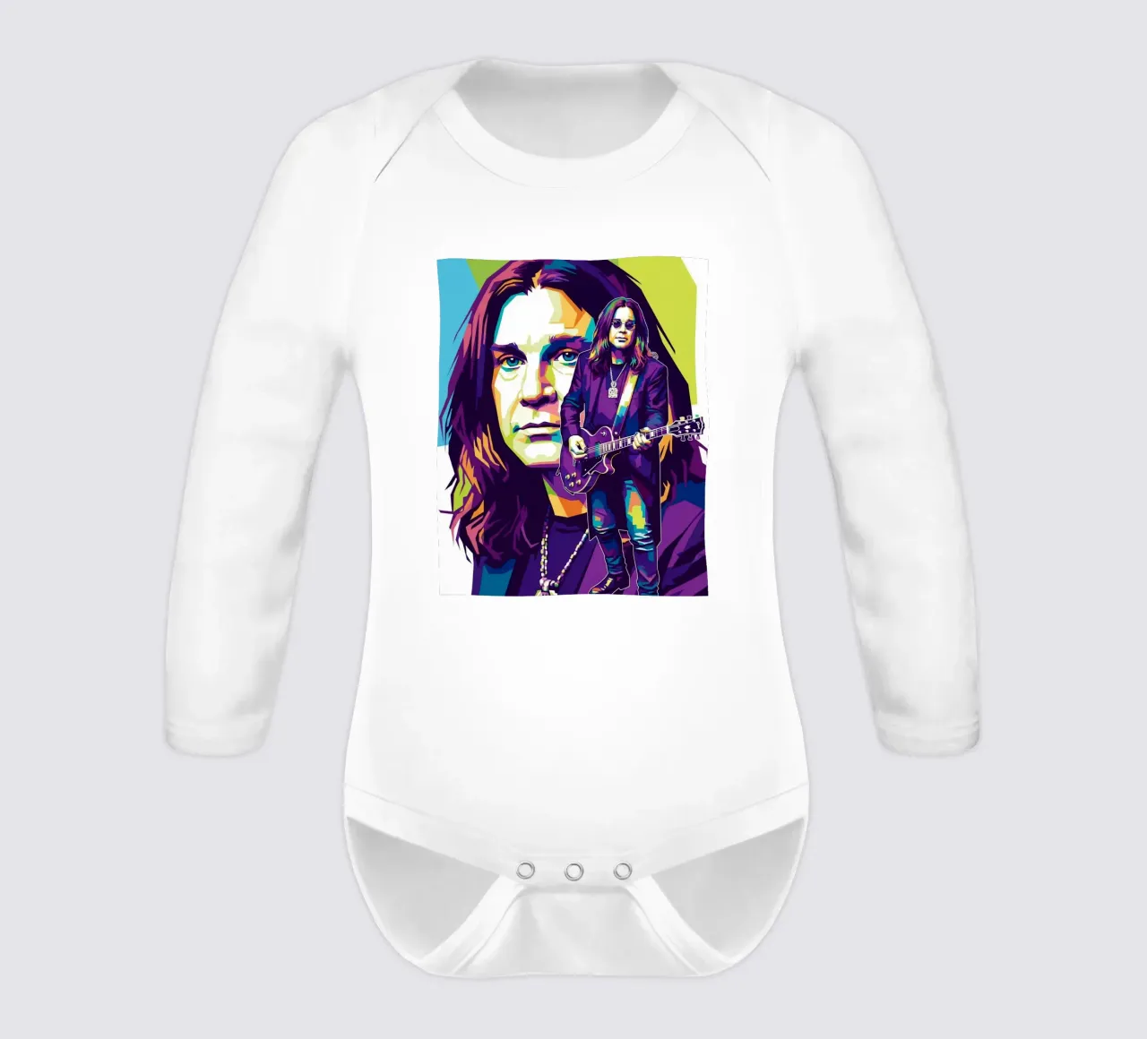 Tribute art - Ozzy Osbourne (4) long-sleeve baby romper by Hantamrata