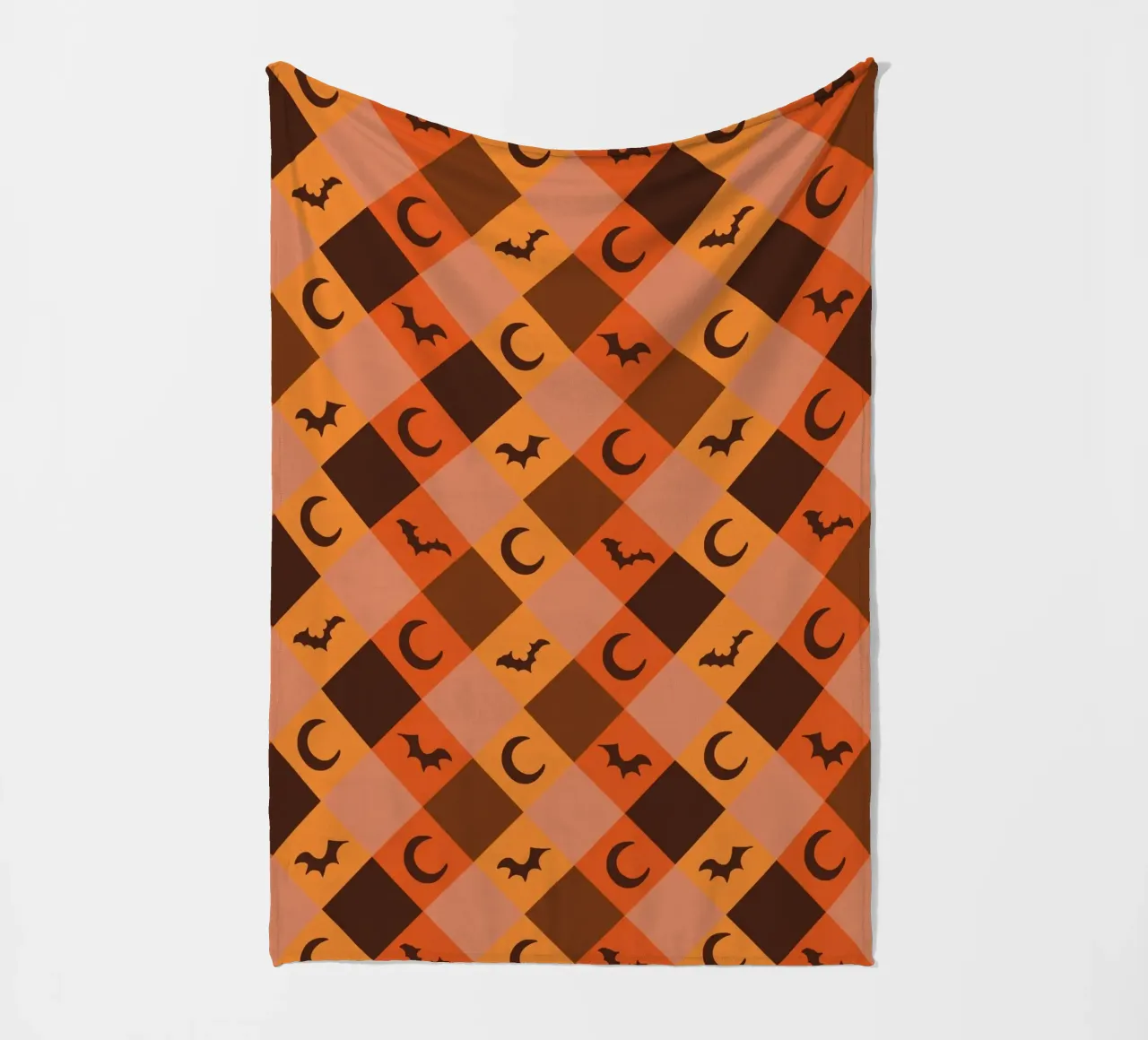 Pumpkin with plaid pattern bats and moon fleece blanket by gulsengunel